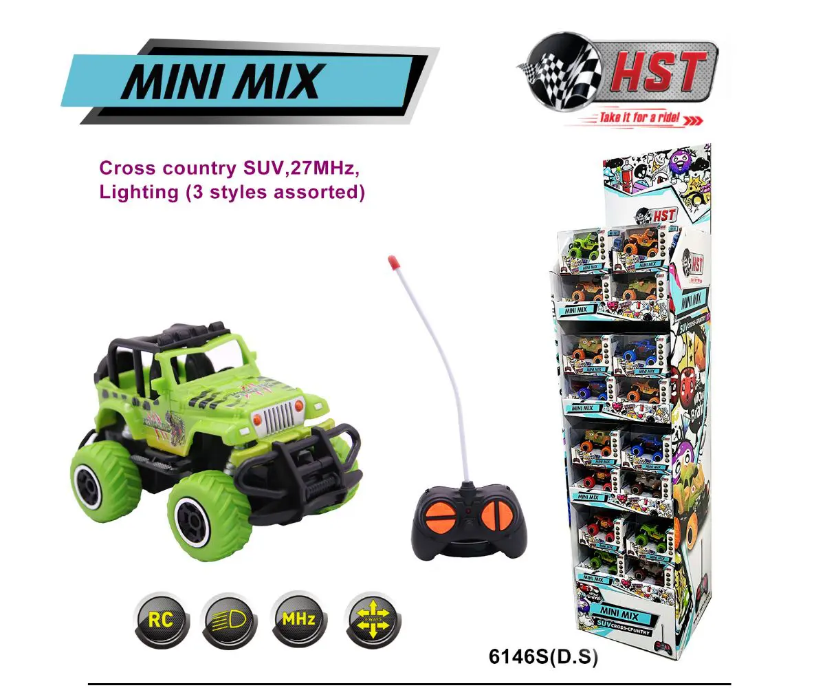 Green toy SUV with remote control display.