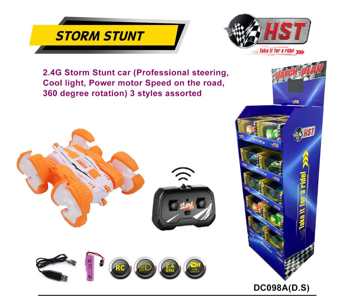 Toy stunt car and display stand.
