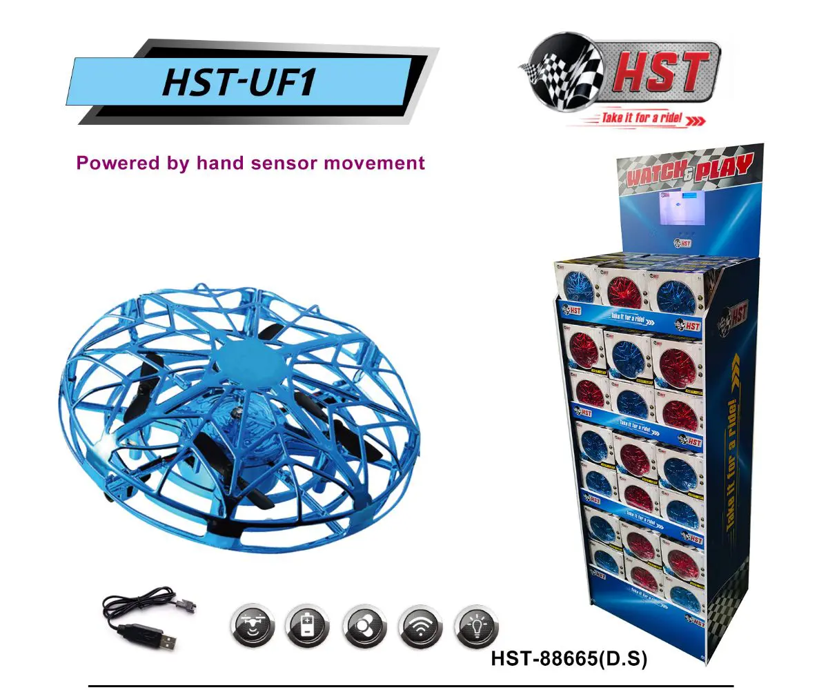 Hand sensor drone and display stand.