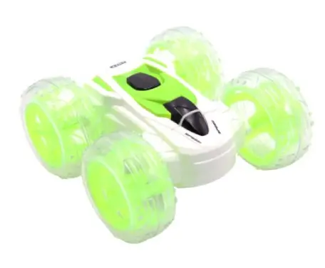 Neon green and white remote control car.
