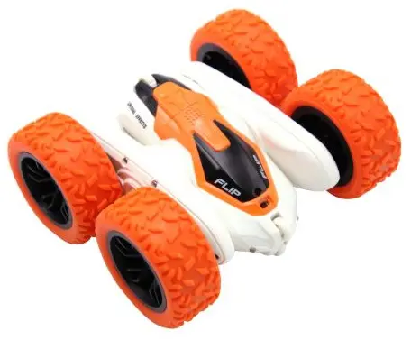 Toy car with orange wheels, white body.