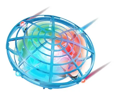 Blue spinning toy with colorful LED lights.